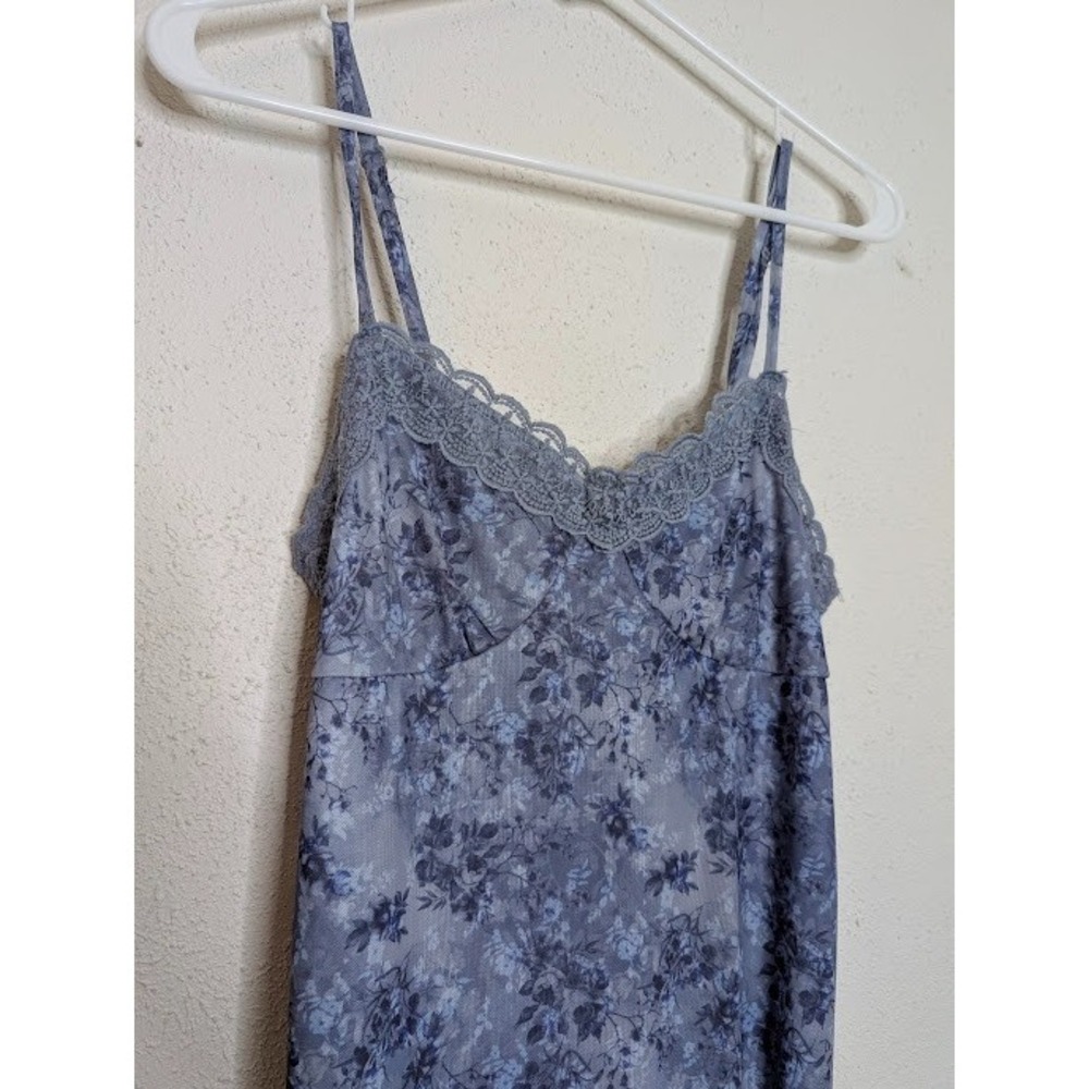 Dress Size Small 2-4 Maxi Babydoll Sheer Overlay Blue Floral 90's Y2K Slit Lace - Picture 2 of 5